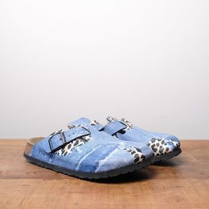 Papillio Women's Blue and Leopard Print Clogs